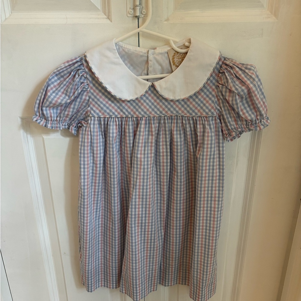 The Beaufort Bonnet Company Blue and Pink Gingham Dress with Peter Pan collar